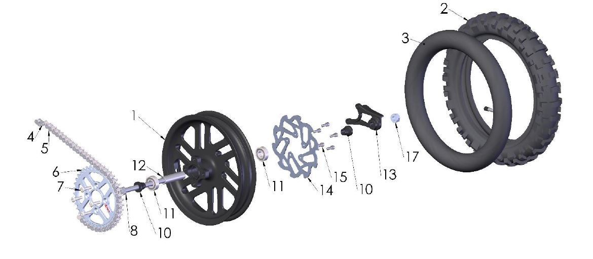 Rear wheel w/bearings – black